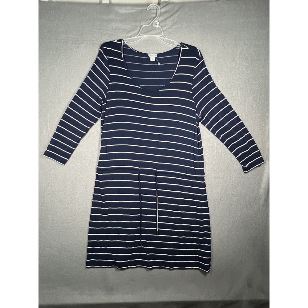 Paraphrase Women's M Navy White Striped 3/4 Sleeve Scoop Neck Knit Dress